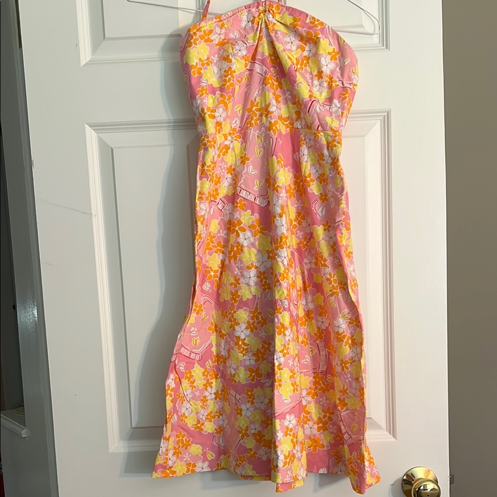 Lilly Pulitzer Pink and Yellow Strapless Dress - Vintage Lilly